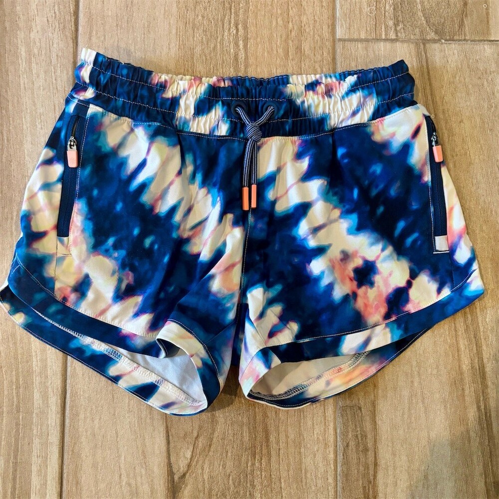 Athleta Girl Running Shorts Girls M 8-10 Tie-Dye Zip Pockets Drawstring